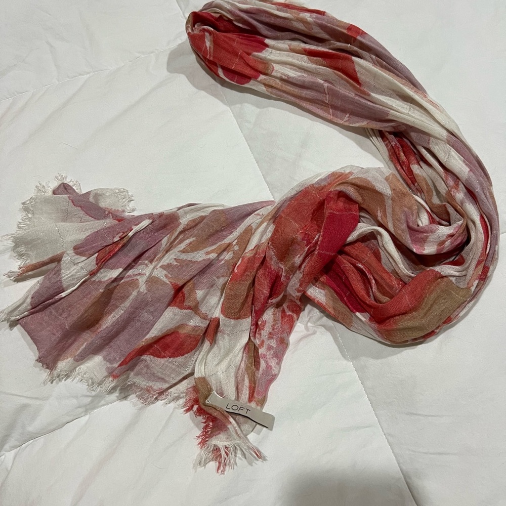 LOFT Multicolor Scarf with Coral, Pink and Shimmer Accents